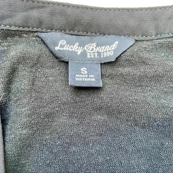 Lucky Brand Mixed Media Linen Blend V-Neck Sheer Hem Henley Blouse Size S - Picture 14 of 14